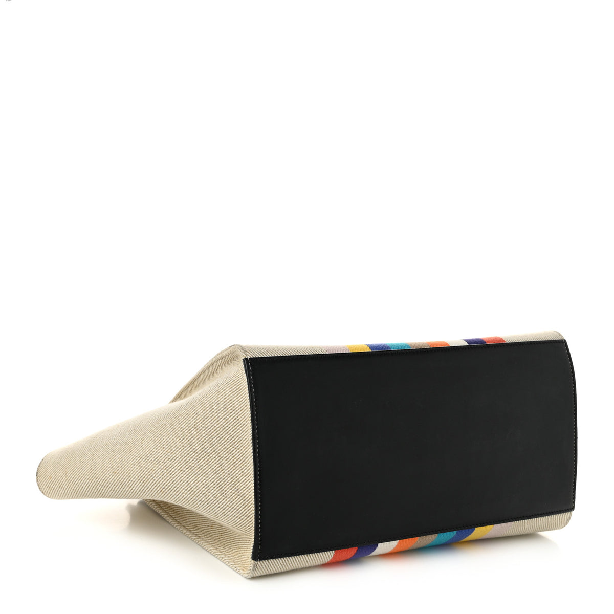 Smooth Calfskin Striped Canvas Small Trapeze Multicolor