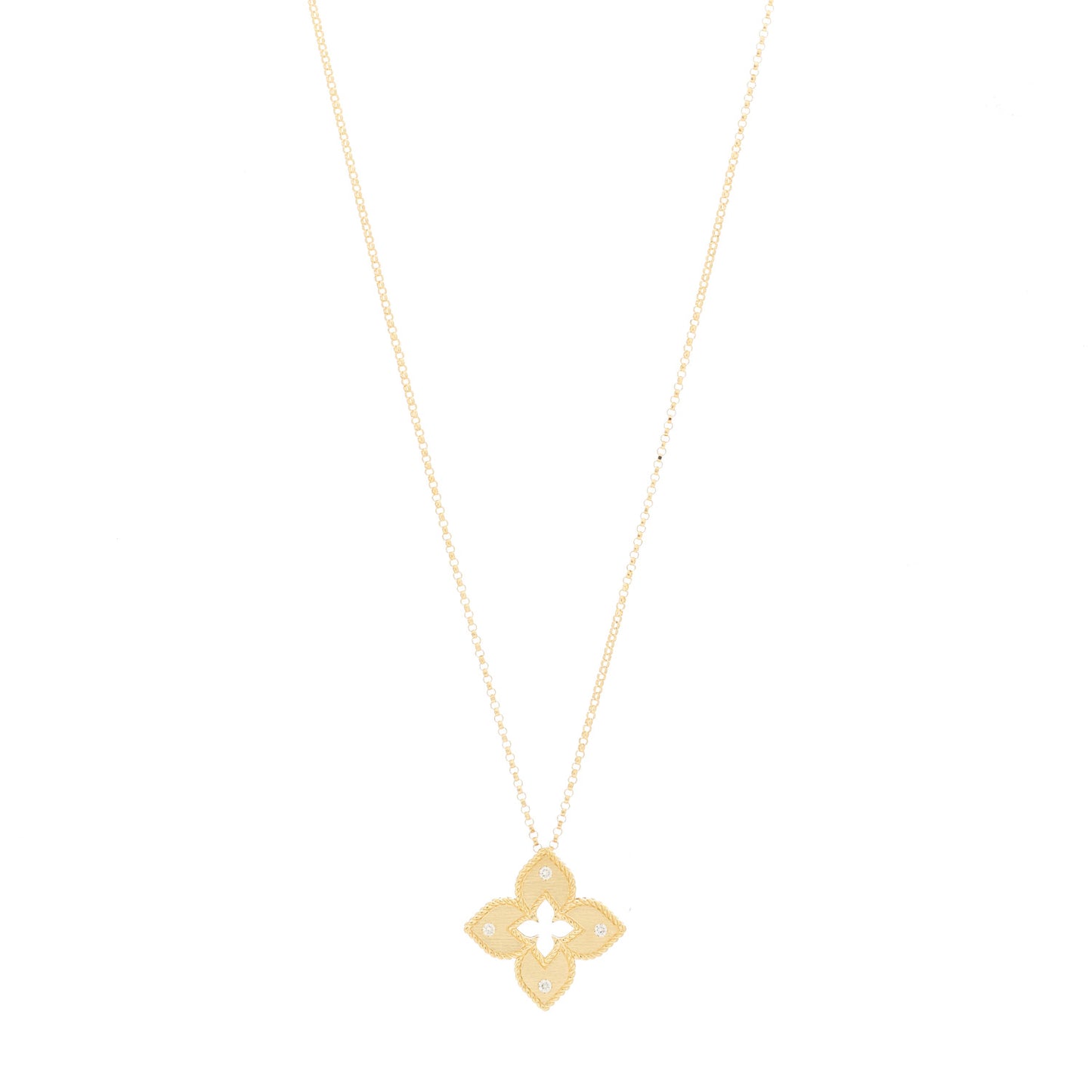 18K Yellow Gold Diamond Medium Venetian Princess Flower Pendant Necklace