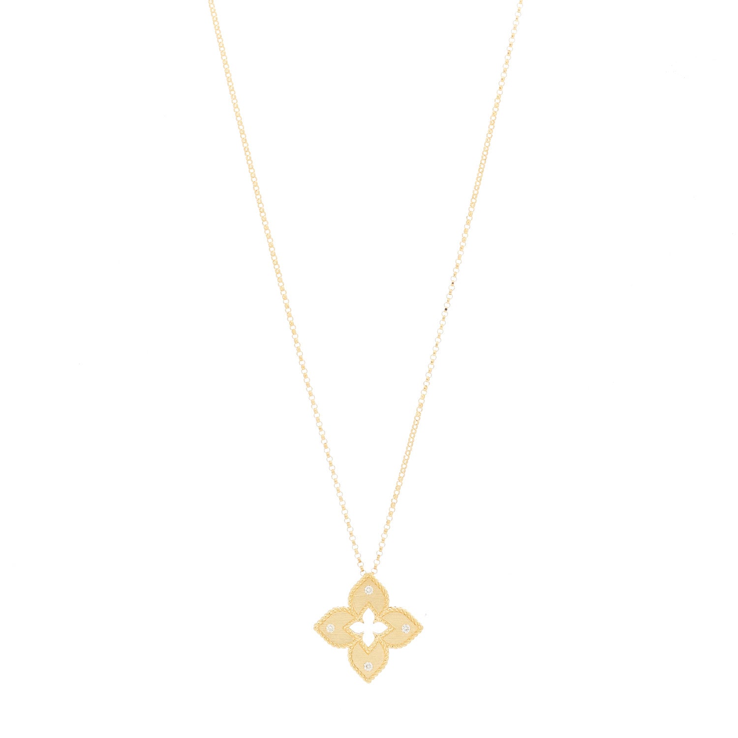 Roberto Coin 18K Yellow Gold Diamond Medium Venetian Princess Flower Pendant Necklace 1 of 5