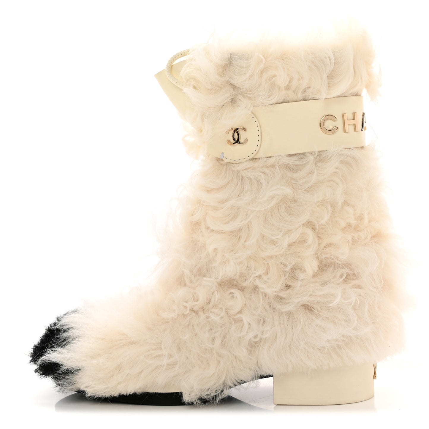 Shearling Sheepskin High Boots 38.5 Ivory Black