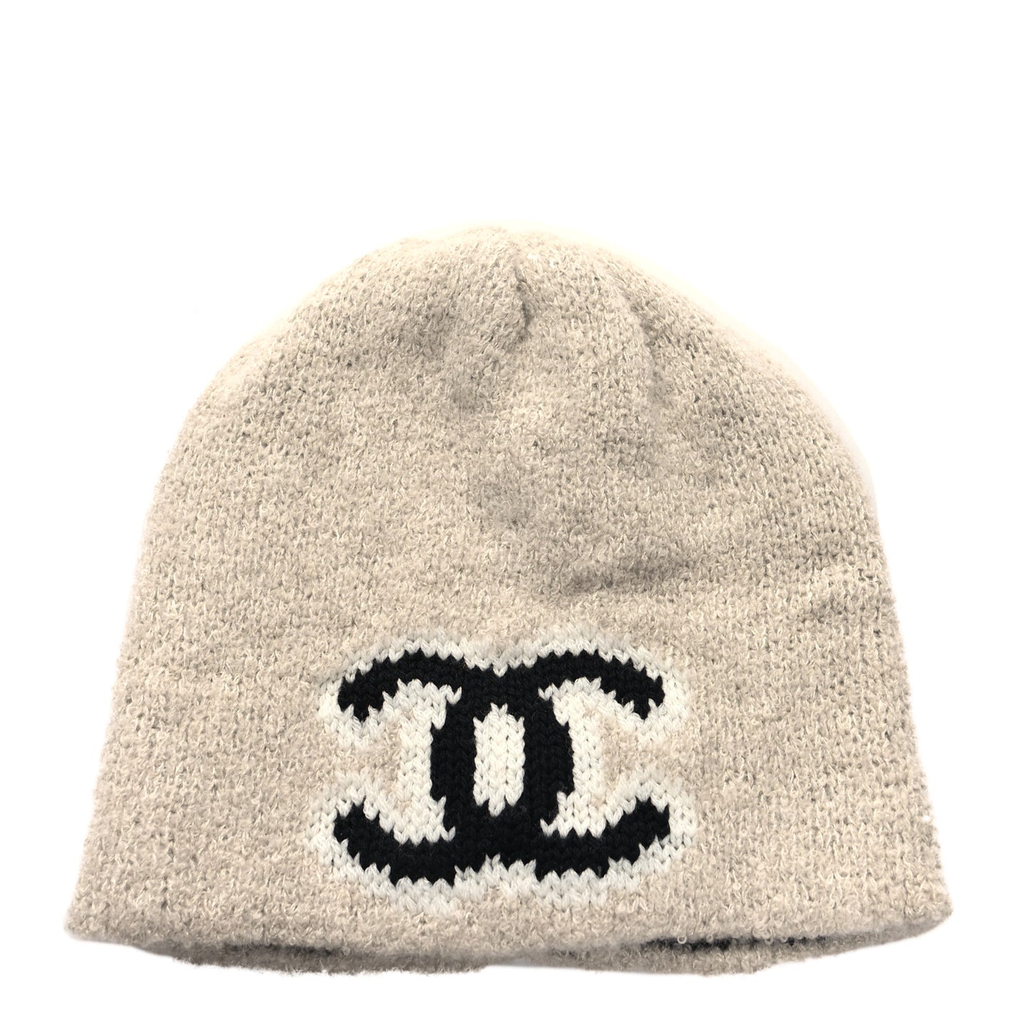 Wool Cashmere CC Beanie Hat Beige Black White