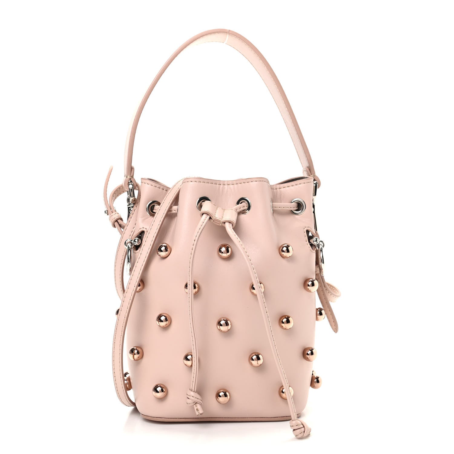 Fendi Calfskin Pearl Studded F is Fendi Mini Mon Tresor Bucket Bag Soap 1 of 9