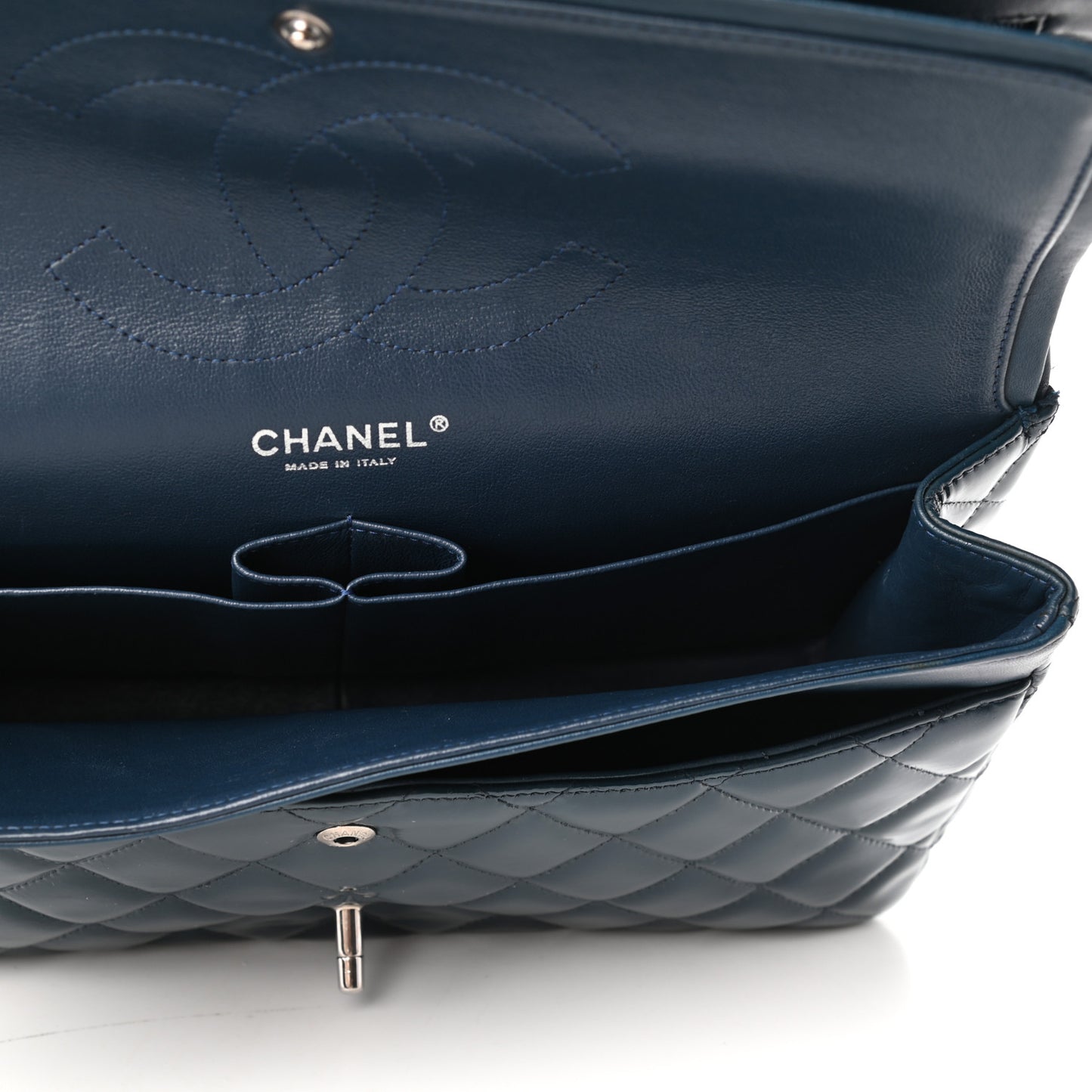 Patent Quilted Jumbo Double Flap Blue