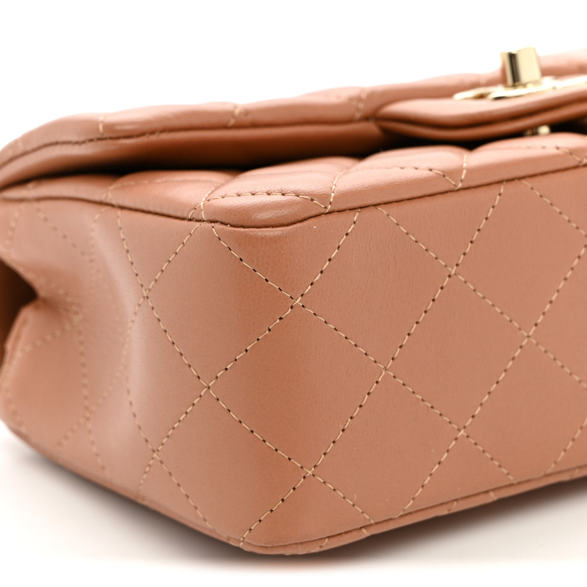 Lambskin Quilted Mini Rectangular Flap Brown