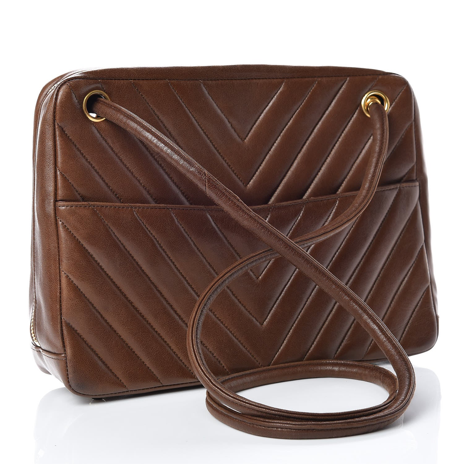 Chanel Lambskin Chevron Quilted Shoulder Bag Brown 3 of 24