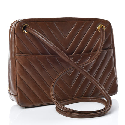 Chanel Lambskin Chevron Quilted Shoulder Bag Brown 3 of 24