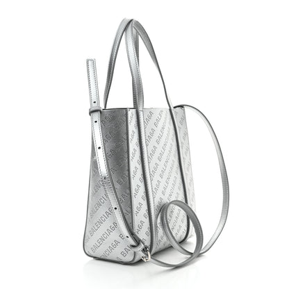 Balenciaga Metallic Calfskin Logo Perforated XXS Everyday Tote New Silver 2 of 14