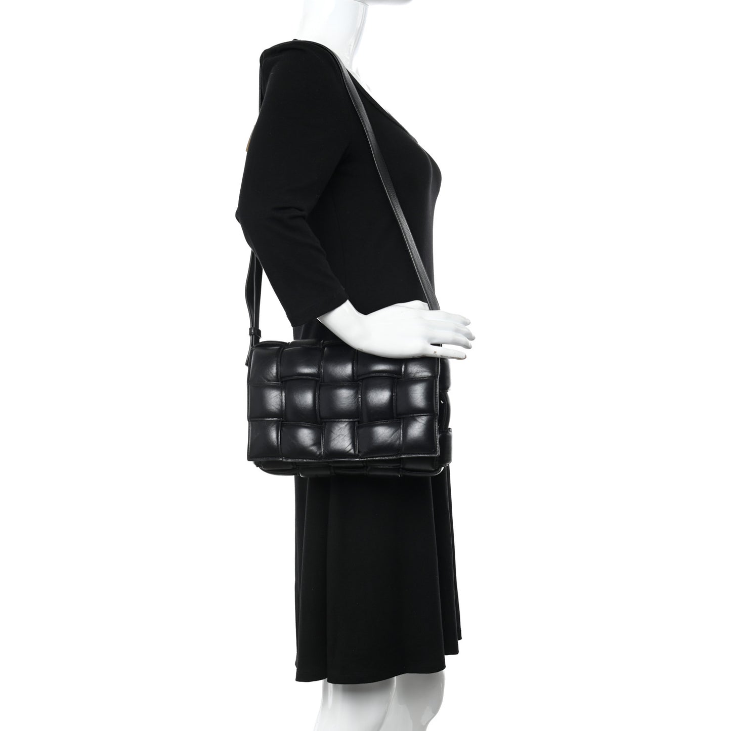 Paper Calfskin Maxi Intreccio Padded Cassette Crossbody Bag Black