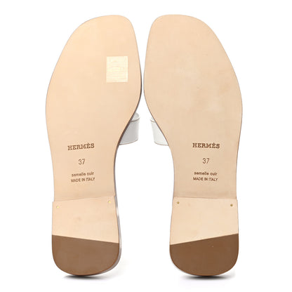 Hermes Box Calfskin Oran Sandals 37 White 7 of 9