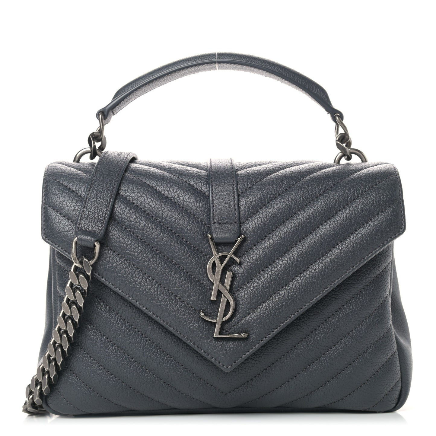 Sheepskin Matelasse Chevron Monogram Medium College Bag Dark Smog