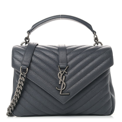 Saint Laurent Sheepskin Matelasse Chevron Monogram Medium College Bag Dark Smog 1 of 9