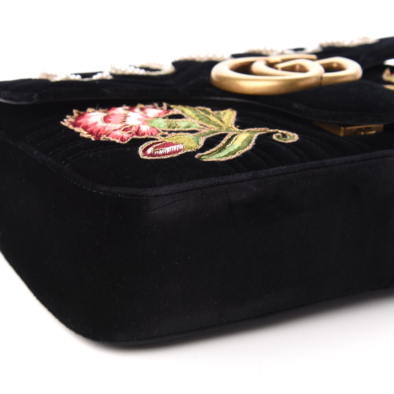 Gucci Velvet Matelasse Loved Embroidered Medium GG Marmont Shoulder Bag Black 7 of 10