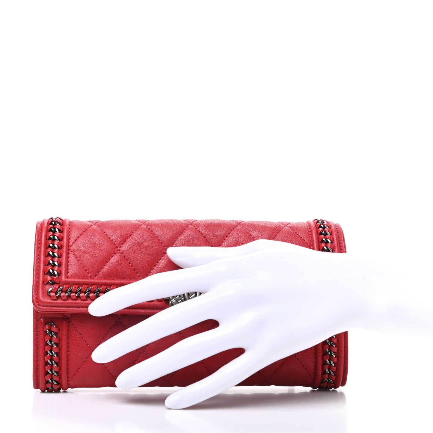 Calfskin Quilted Boy Chain Around Flap Wallet Red