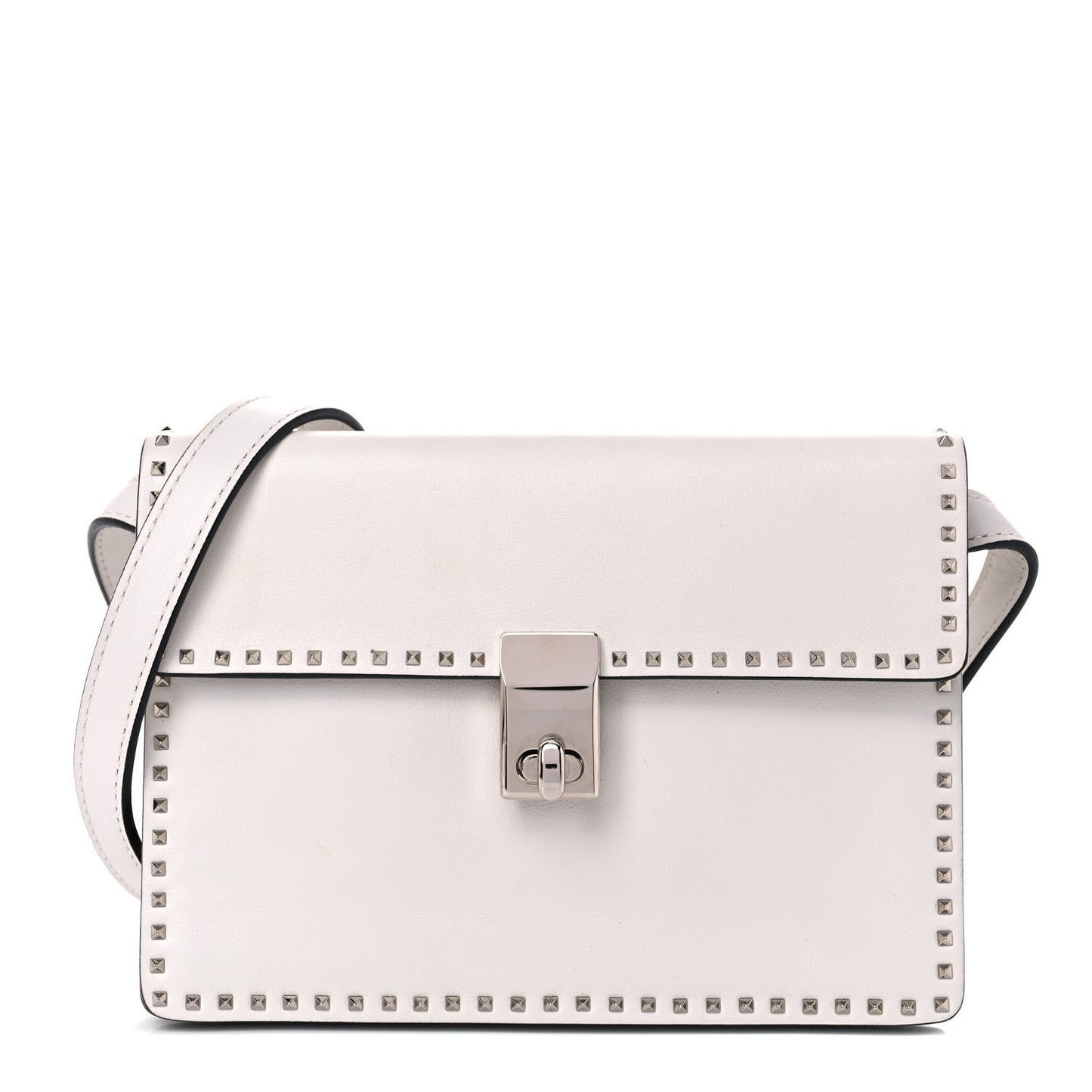 Calfskin Small Rockstud Cabana Crossbody Bag White