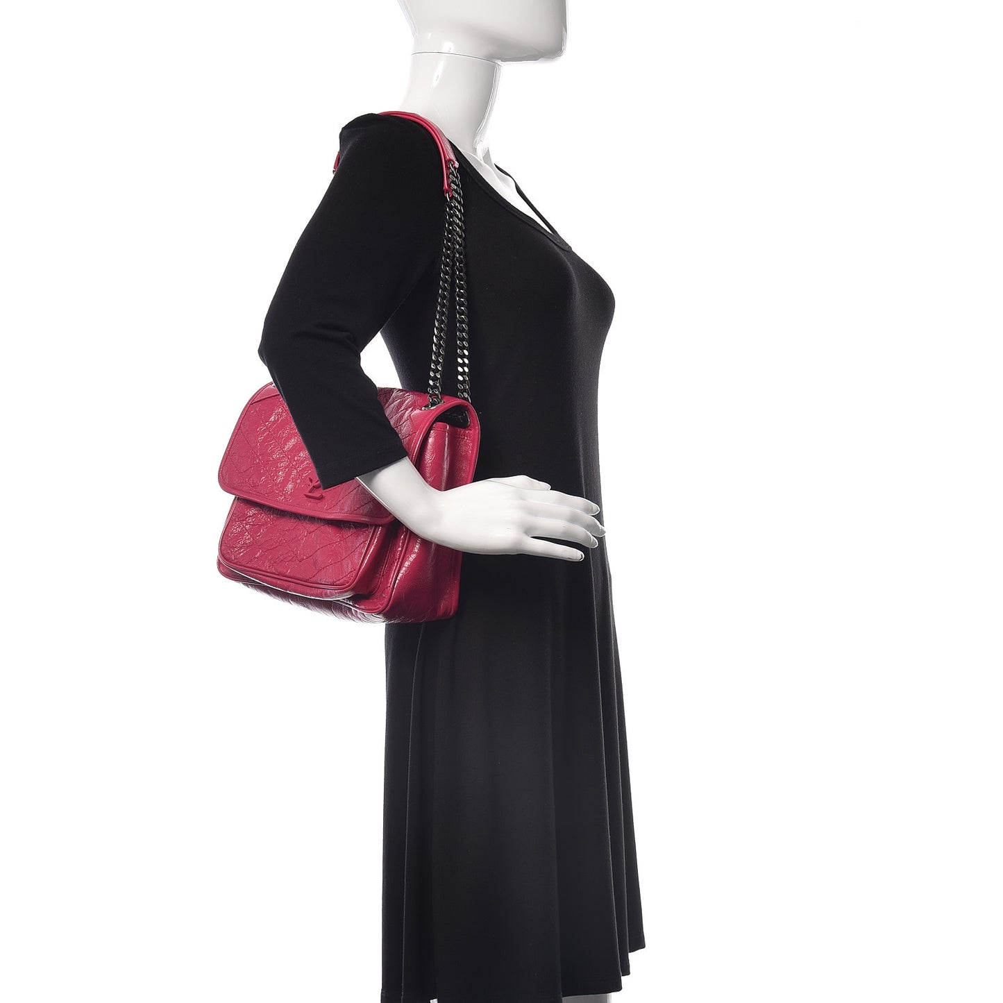 Crinkled Calfskin Matelasse Monogram Medium Niki Chain Satchel Freesia