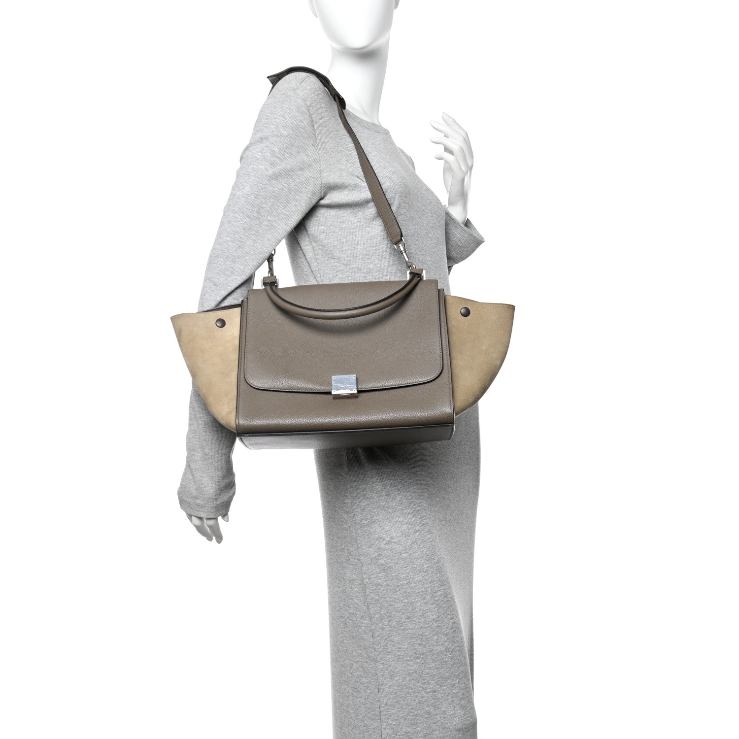 Celine Drummed Calfskin Suede Large Trapeze Souris 2 of 13