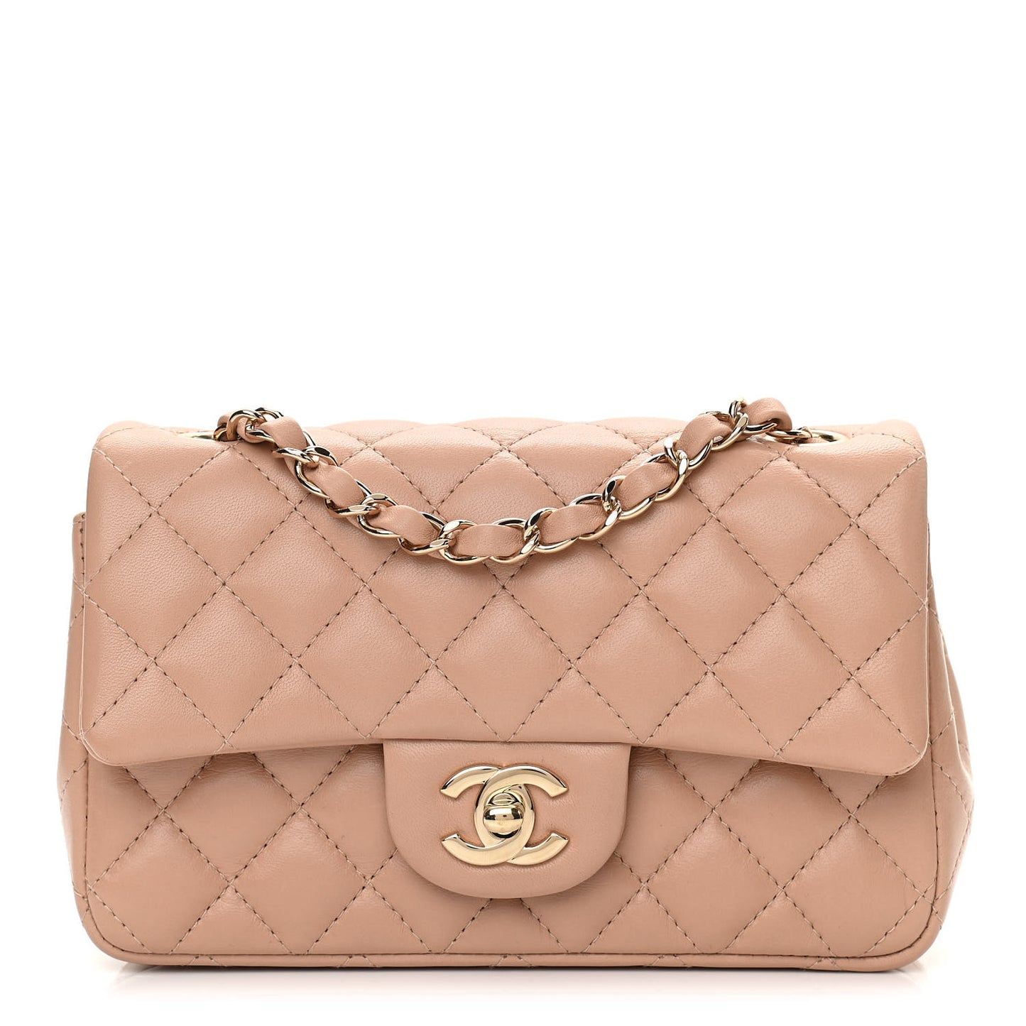 Lambskin Quilted Mini Rectangular Flap Beige
