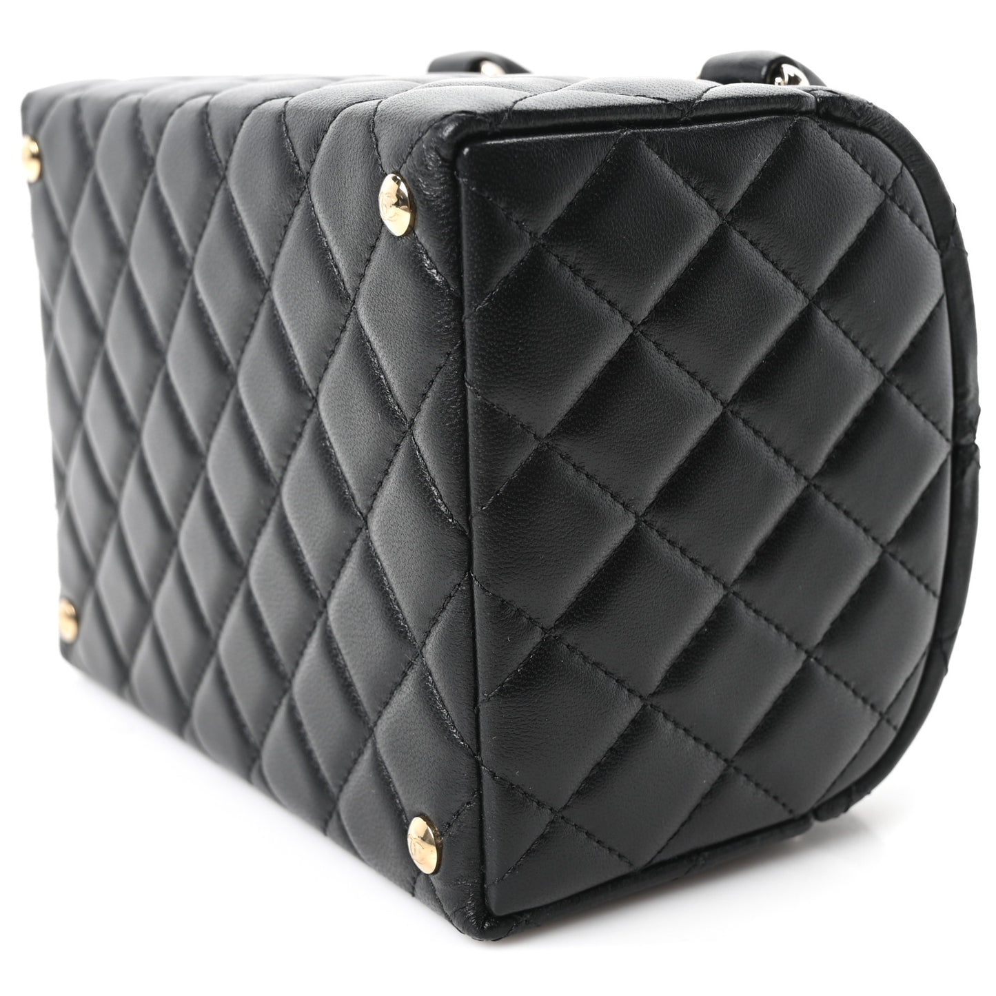 Shiny Lambskin Quilted Top Handle Jewelry Box Bag Black