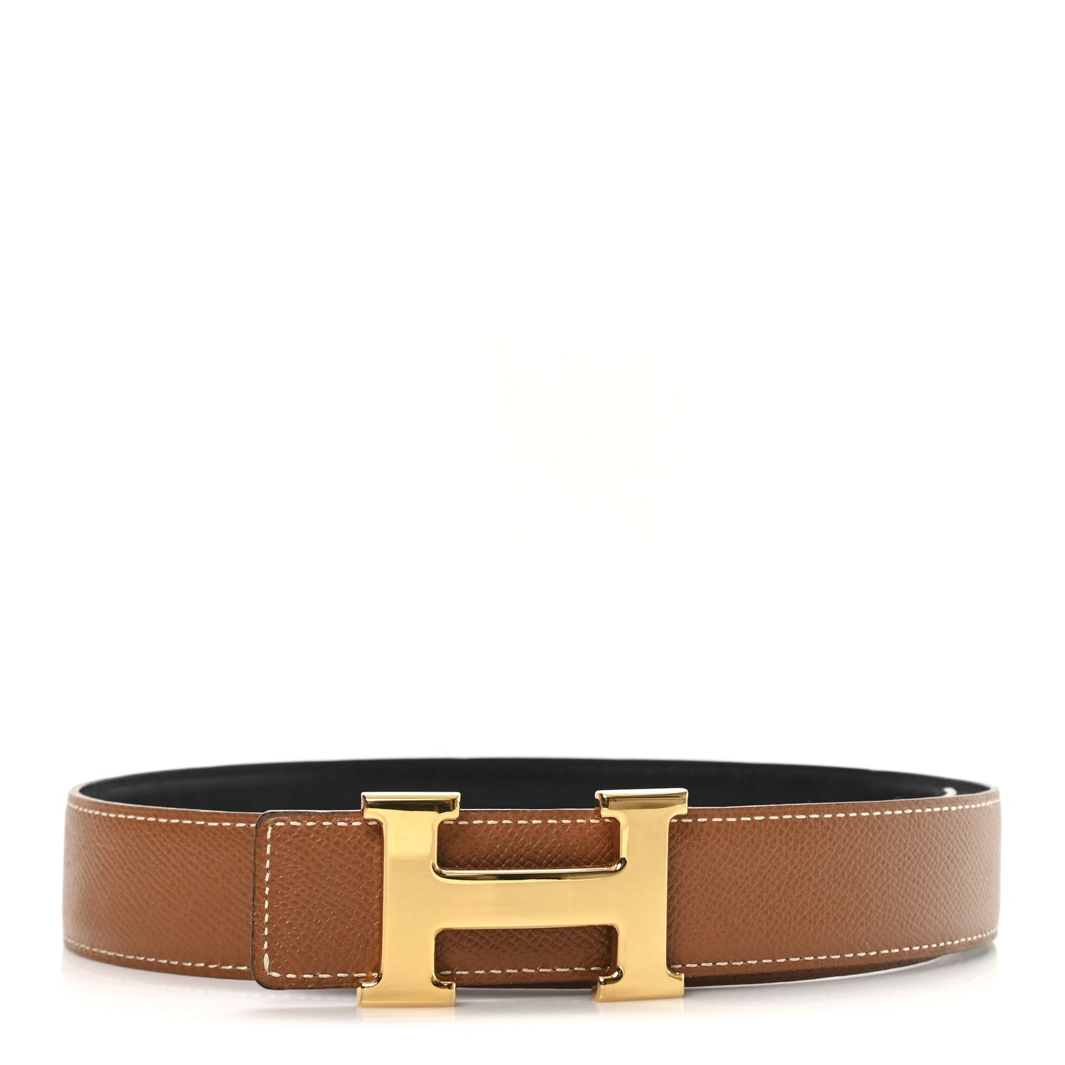 Hermes Box Courchevel 24mm Constance H Belt  70 28 Black Gold 1 of 6