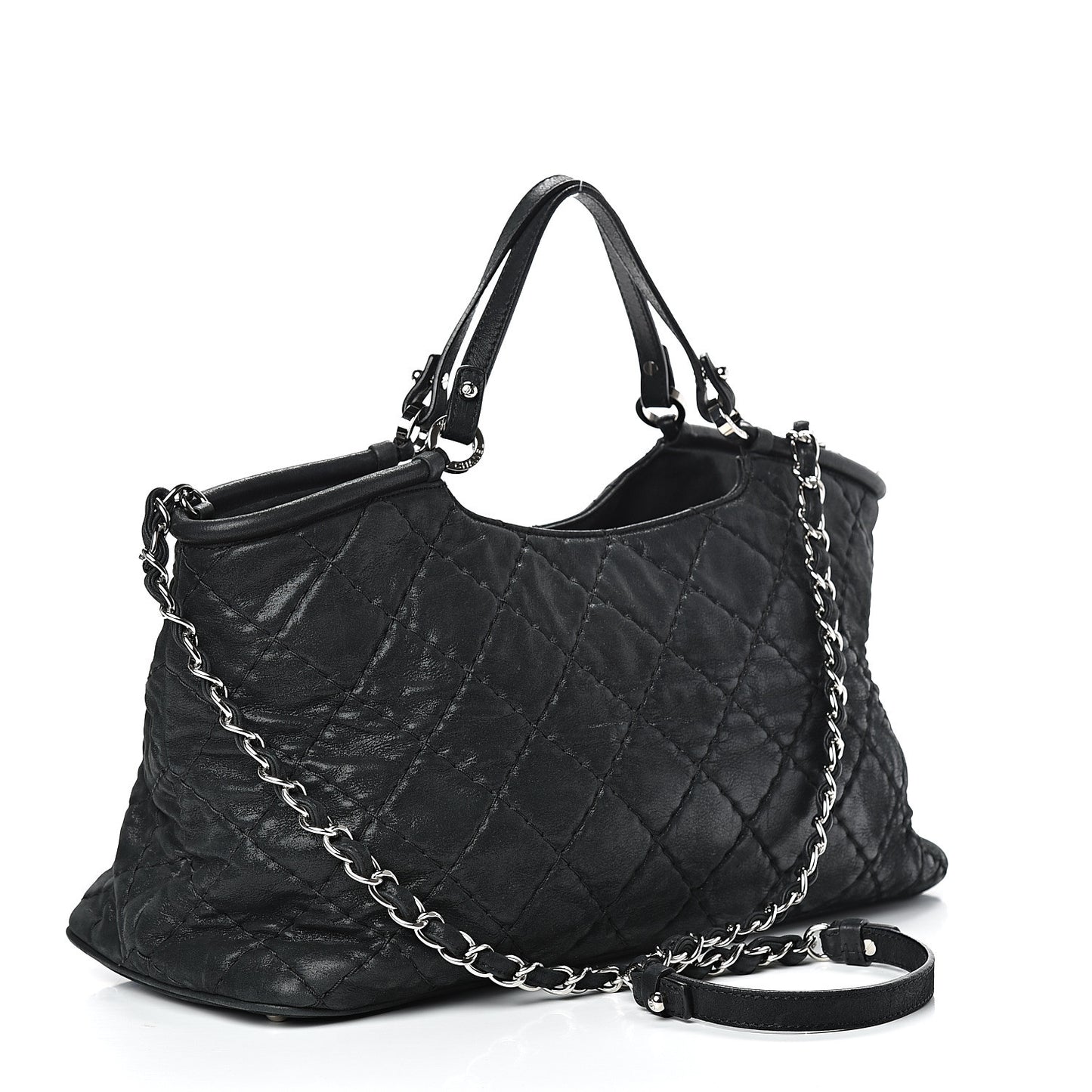 Iridescent Calfskin Quilted Sea Hit Tote Black