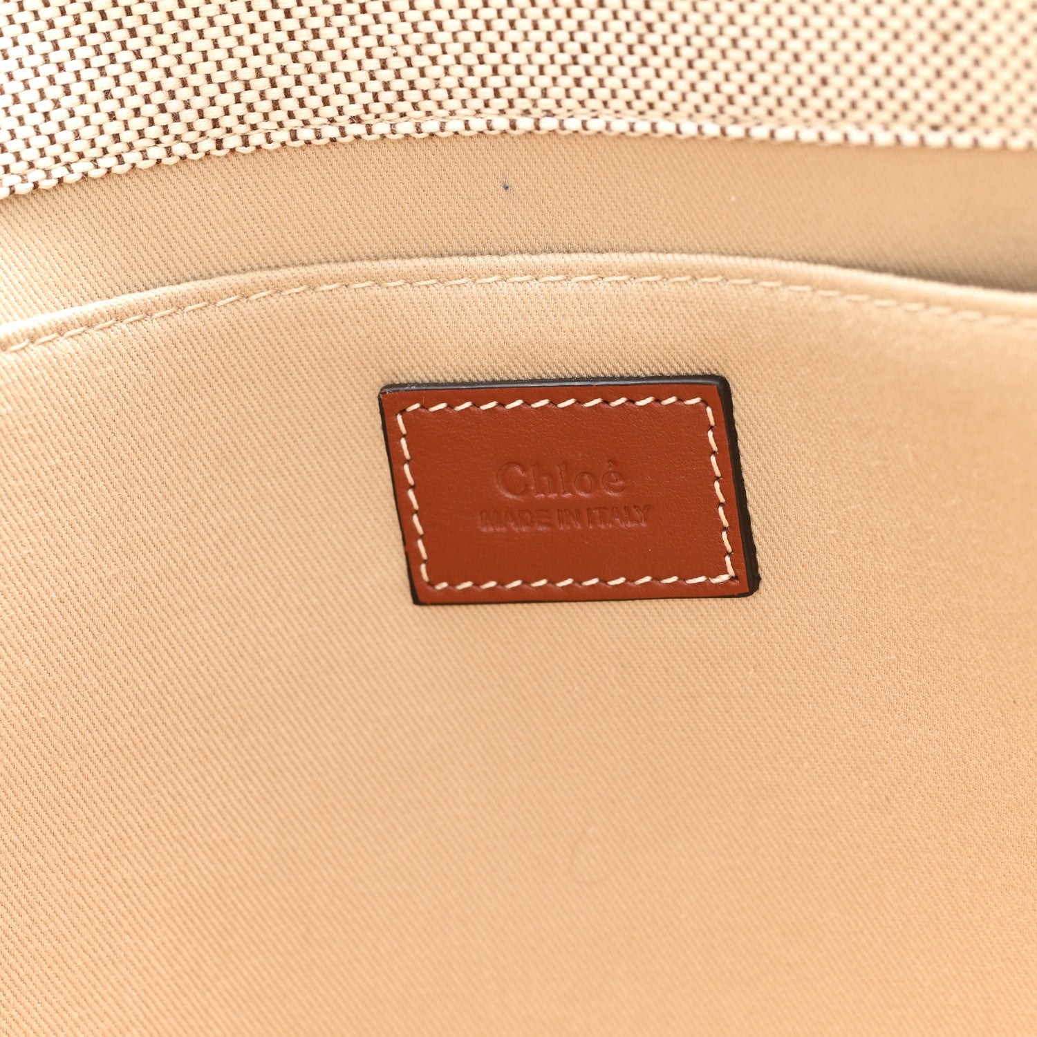 Chloe Cotton Calfskin Large Woody Ribbon Tote White Brown 6 of 9