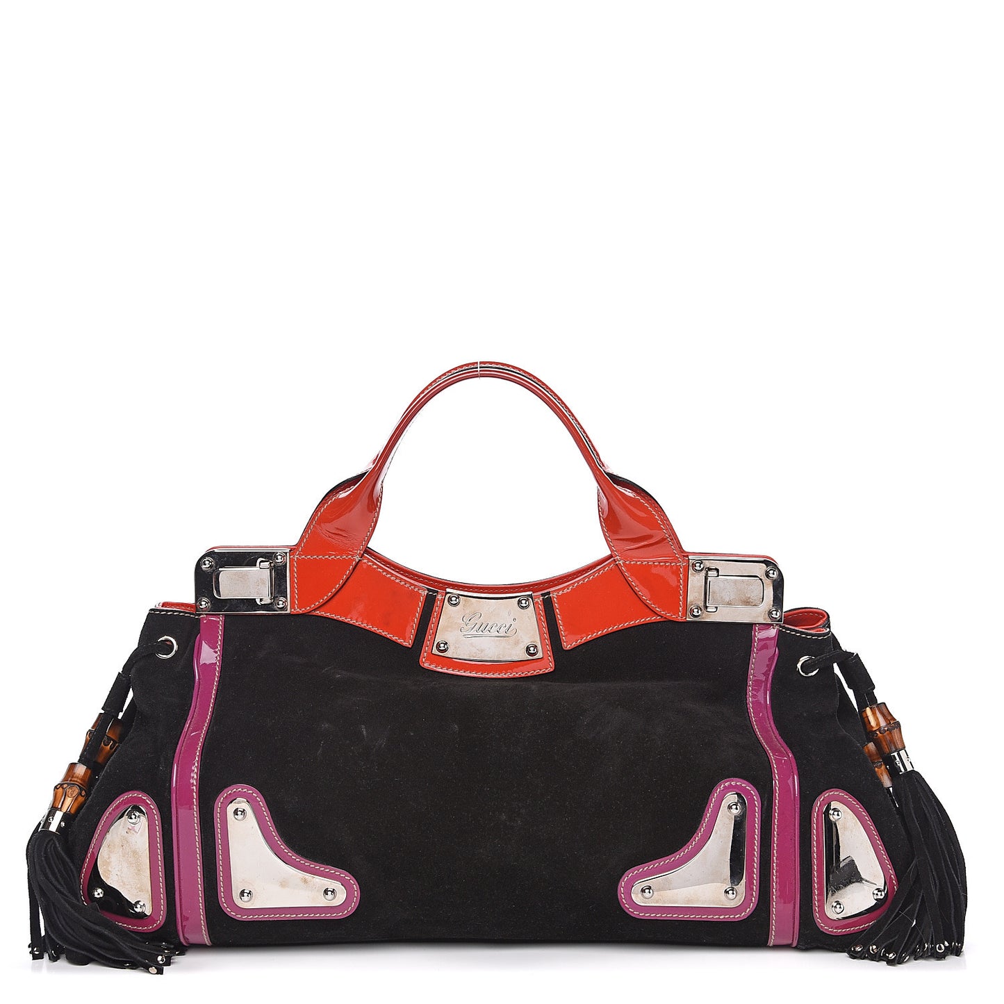 Suede Race Medium Top Handle Tote Black