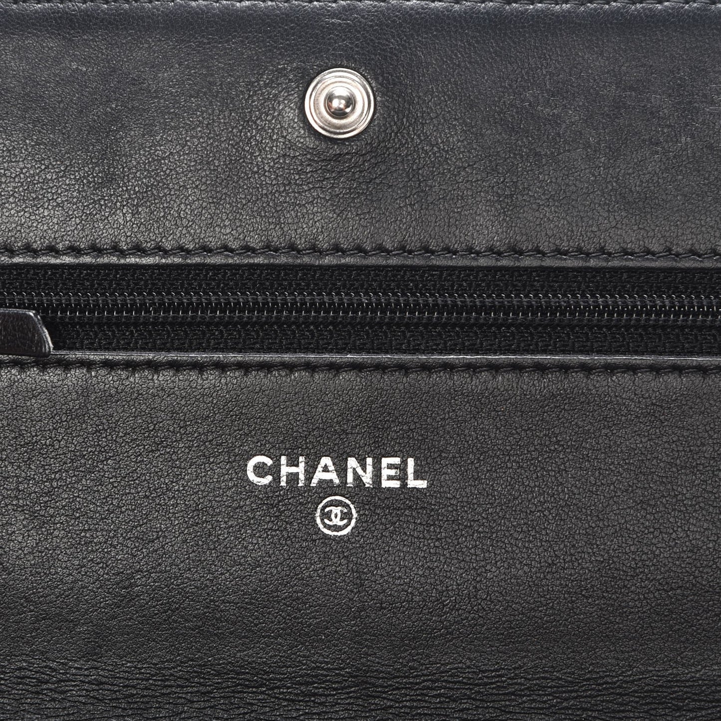 Lambskin Camellia Embossed Wallet On Chain WOC Black