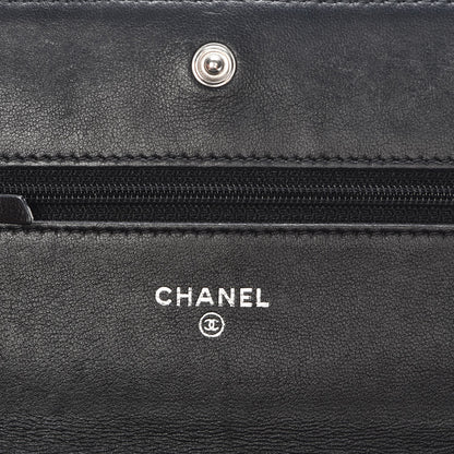 Chanel Lambskin Camellia Embossed Wallet On Chain WOC Black 6 of 8