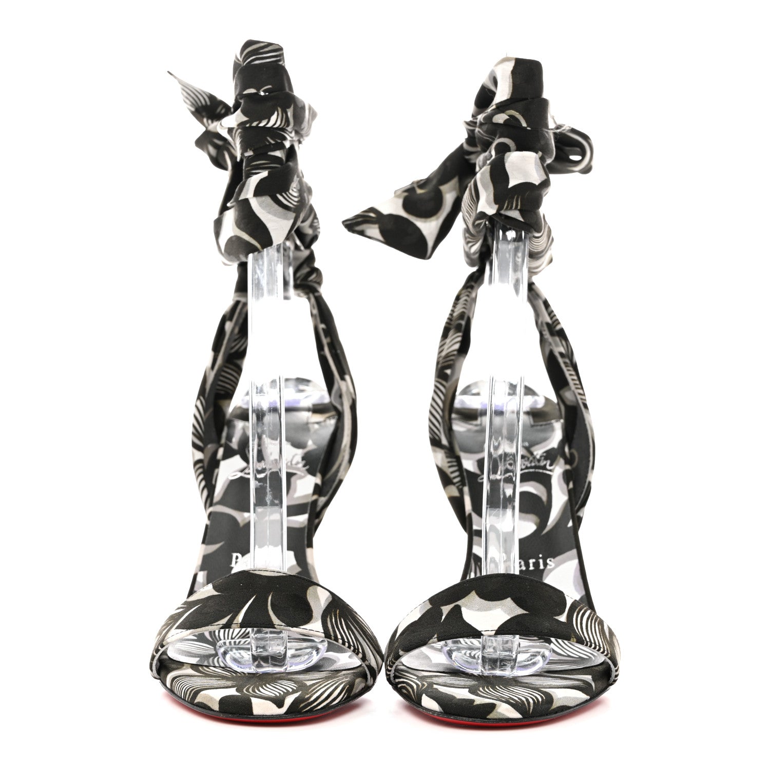 Christian Louboutin Crepe Satin Du Desert 100 Ankle Wrap Sandals 37.5 Black White 3 of 9