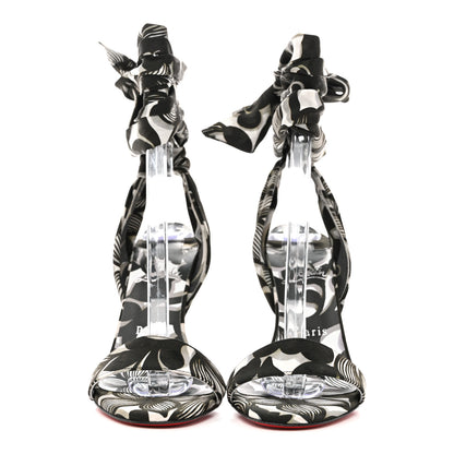 Christian Louboutin Crepe Satin Du Desert 100 Ankle Wrap Sandals 37.5 Black White 3 of 9