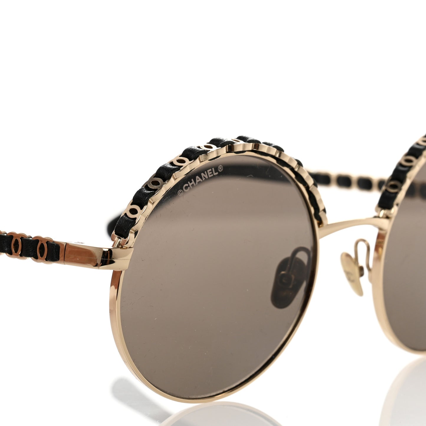 Metal Calfskin Round Chain Sunglasses 4265-Q Black