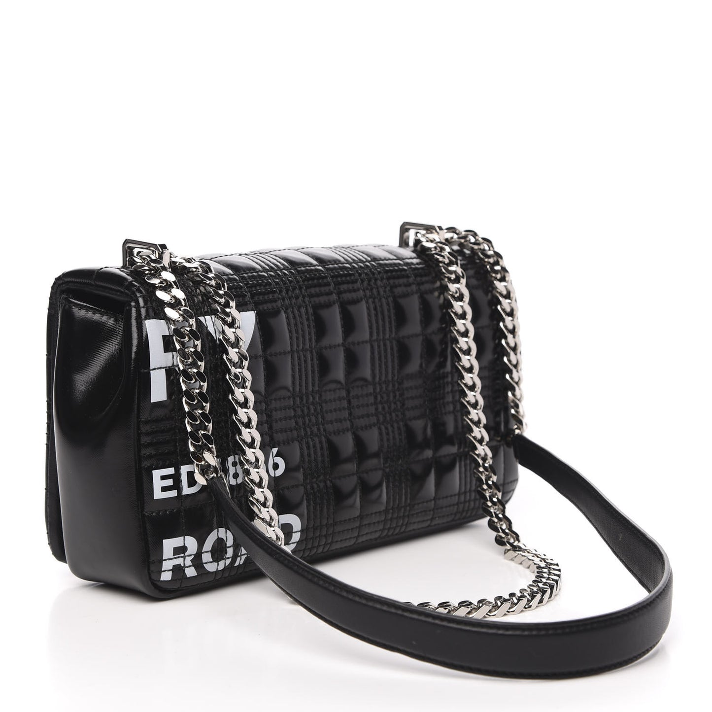 Patent Quilted Horseferry Print Small Lola Bag Black