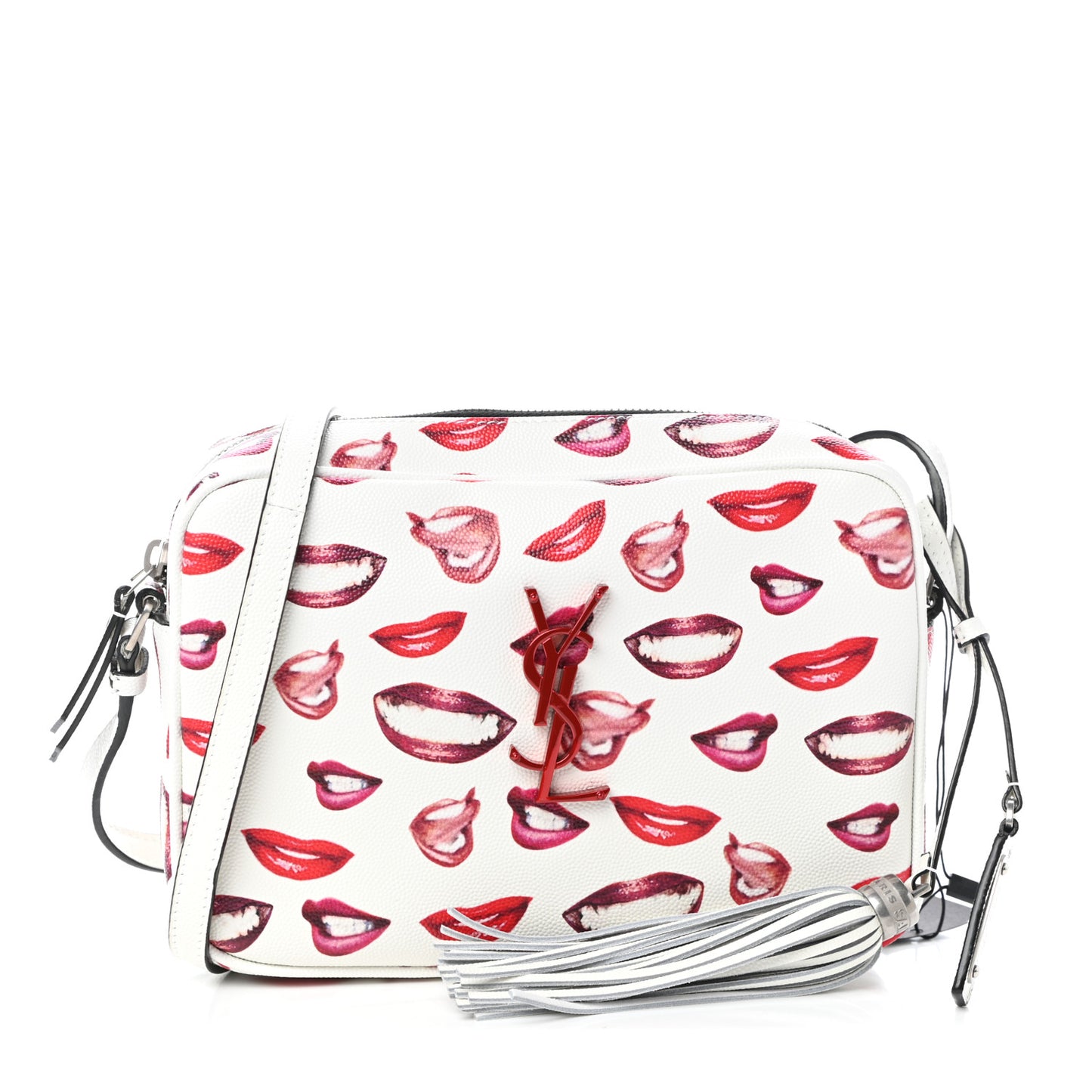 Grain De Poudre Lips Print Medium Classic Monogram Camera Bag White Red
