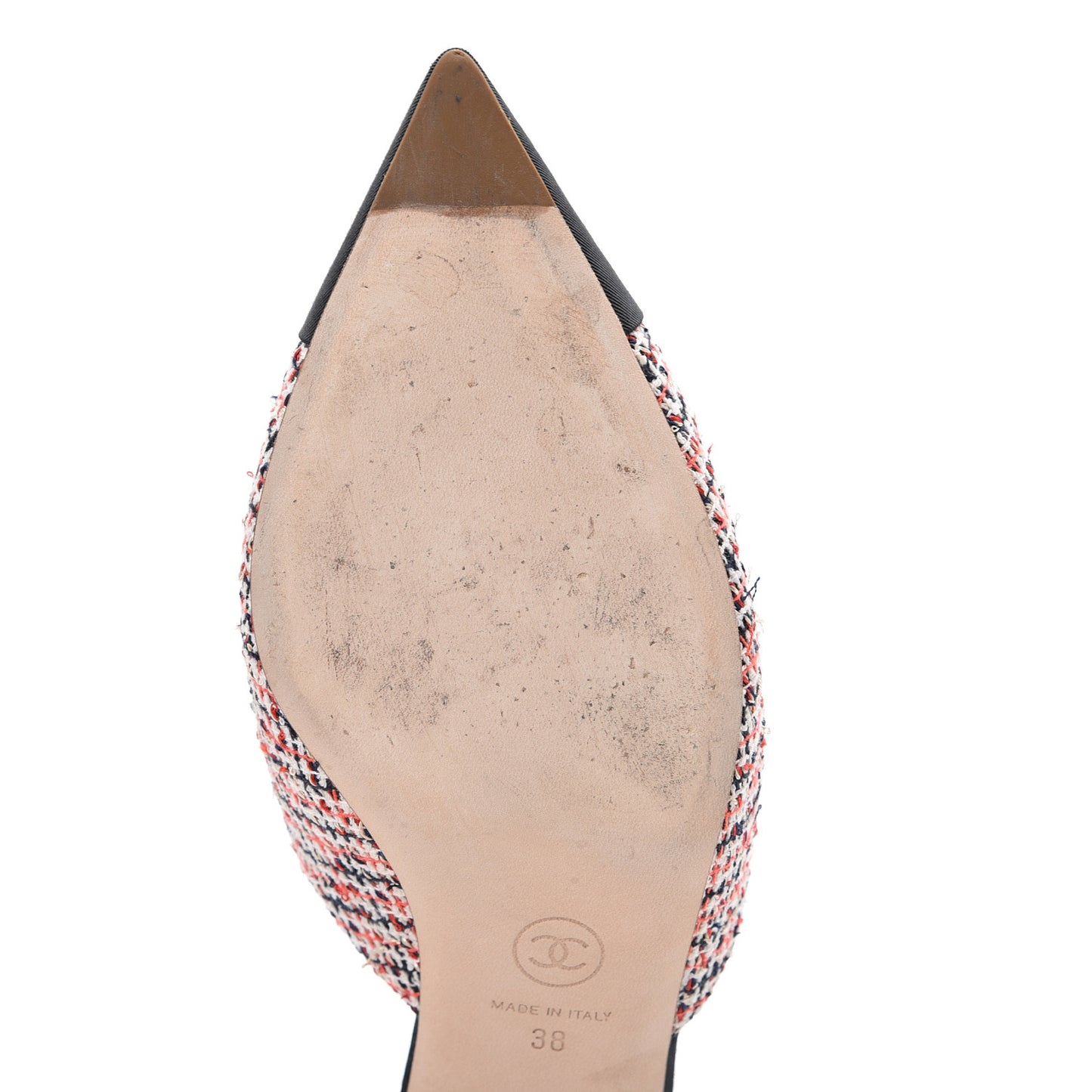 Tweed Grosgrain Pearl Cap Toe Mules 38 Black Red