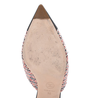Chanel Tweed Grosgrain Pearl Cap Toe Mules 38 Black Red 9 of 11