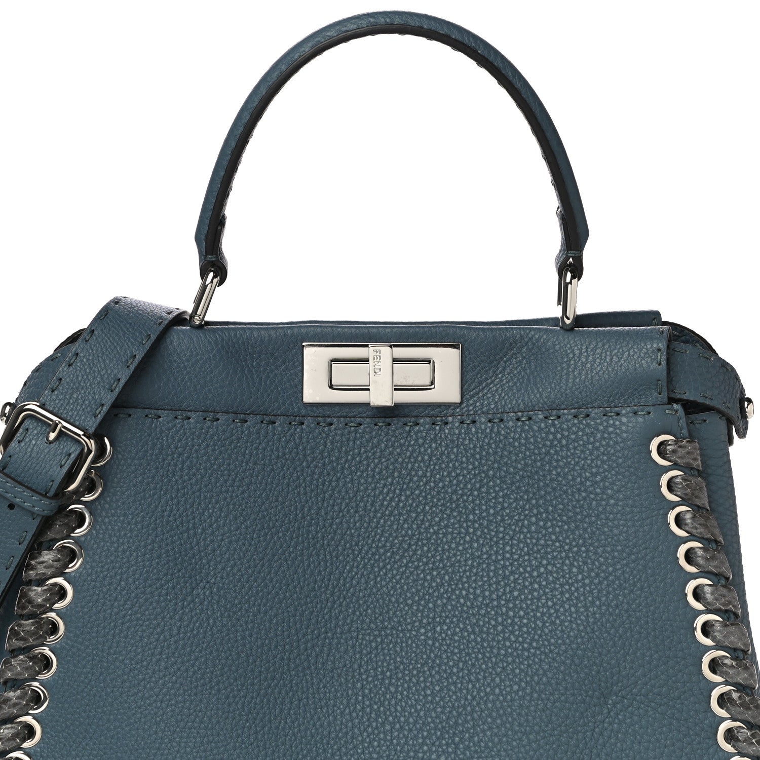 Fendi Cuoio Romano Selleria Elaphe Lace Up Medium Peekaboo Iconic Satchel Tempesta 9 of 16