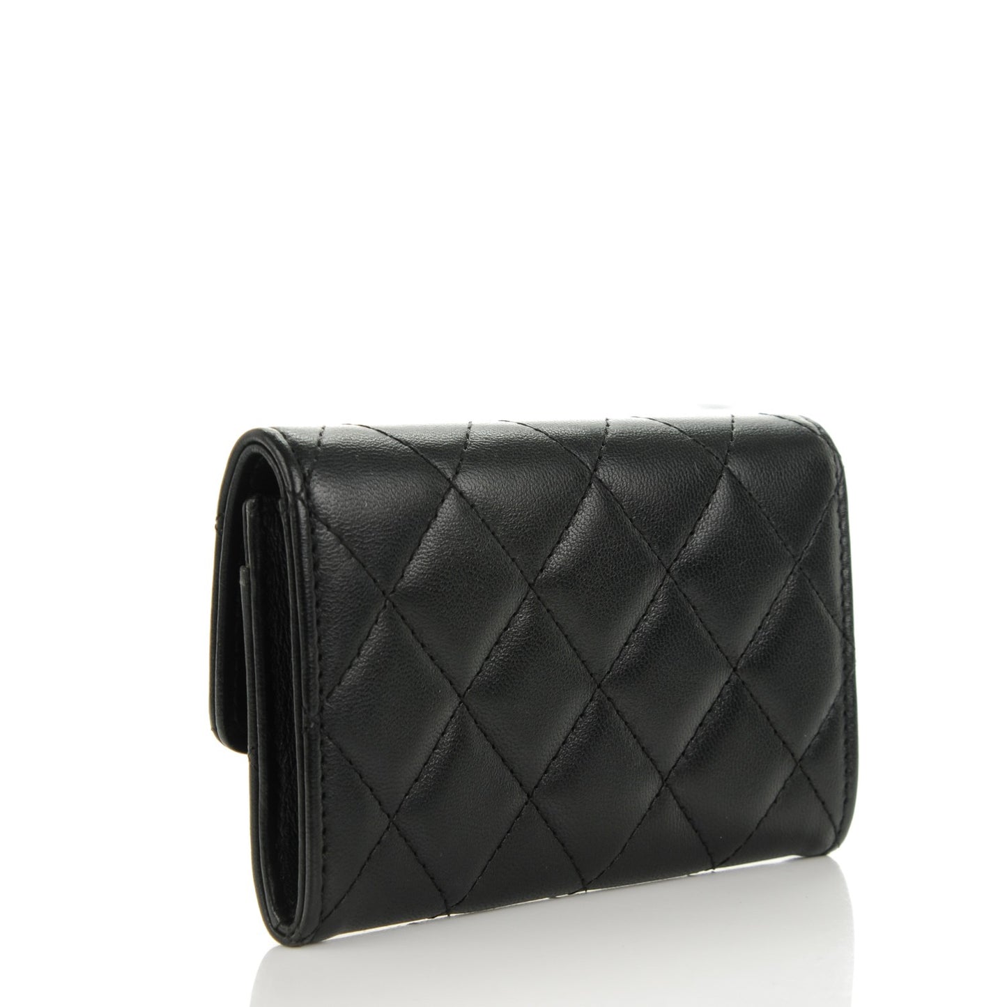 Lambskin Quilted Flap Card Holder Black