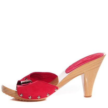 Chanel Suede Wooden CC Mules 37 Red 1 of 4