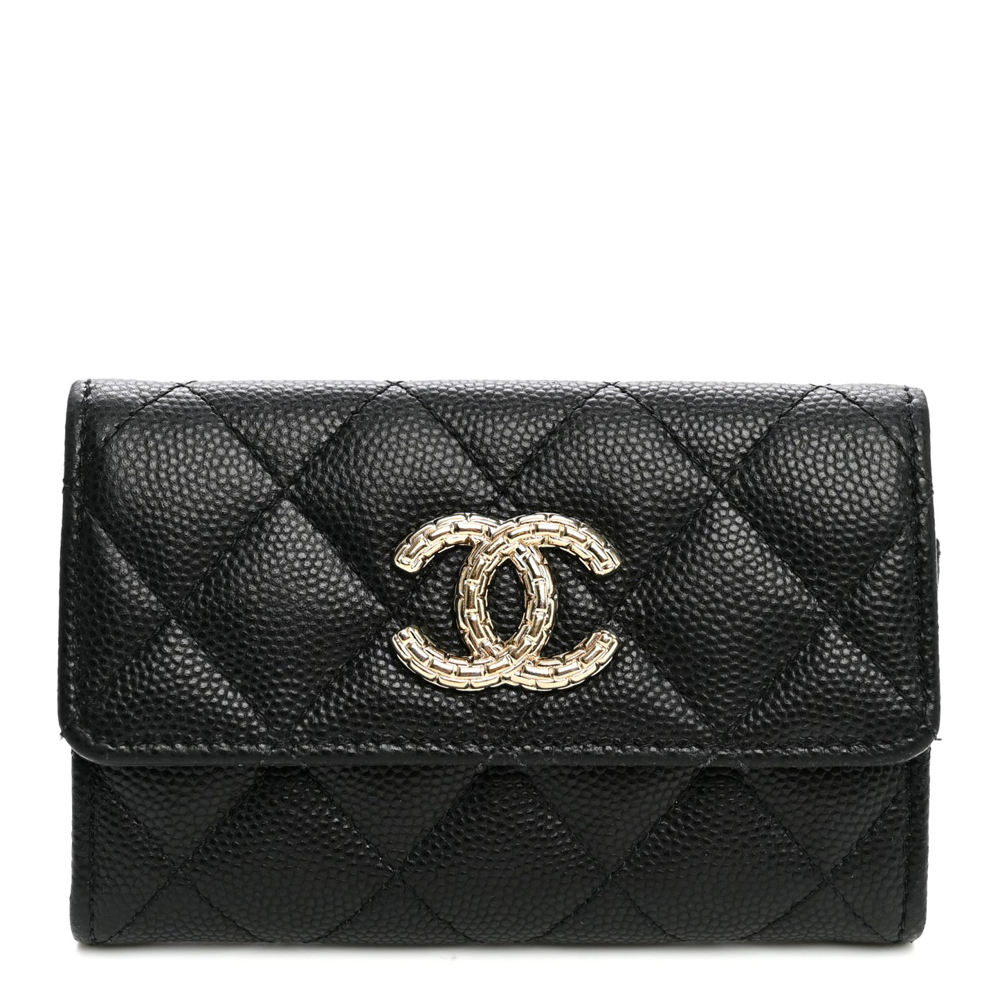 Caviar Quilted Textured CC Flap Card Holder Black