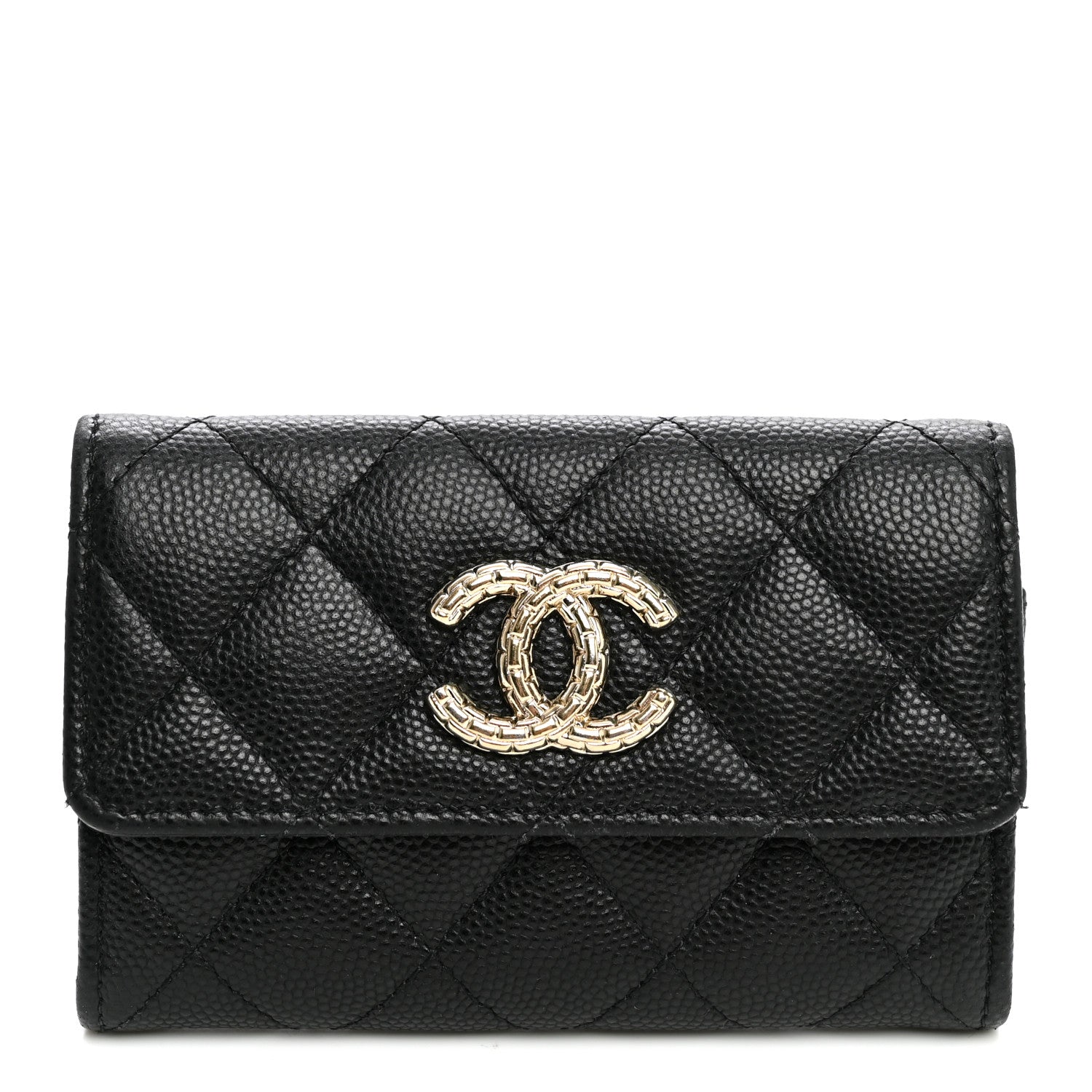 Chanel Caviar Quilted Textured CC Flap Card Holder Black 1 of 9
