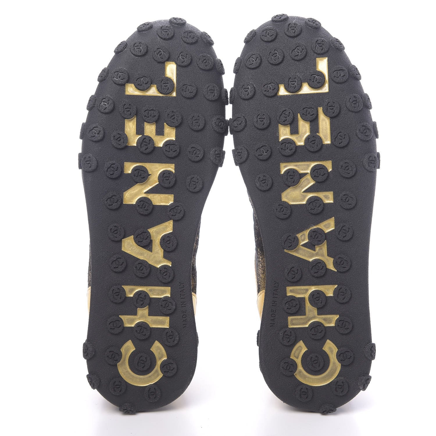 Chanel Metallic Lambskin Satin Finish Womens CC Sneakers 37.5 Black Gold 5 of 9