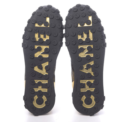 Chanel Metallic Lambskin Satin Finish Womens CC Sneakers 37.5 Black Gold 5 of 9