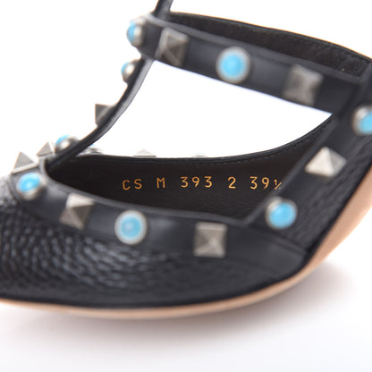 Valentino Garavani Pebbled Calfskin Turquoise Rockstud Rolling Ankle Strap 100mm Pumps 39.5 Black 12 of 15