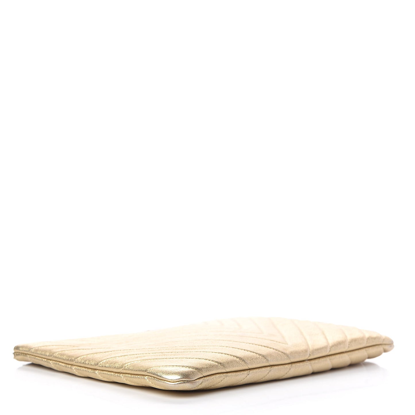Metallic Calfskin Chevron Quilted Large Cosmetic Case Light Gold