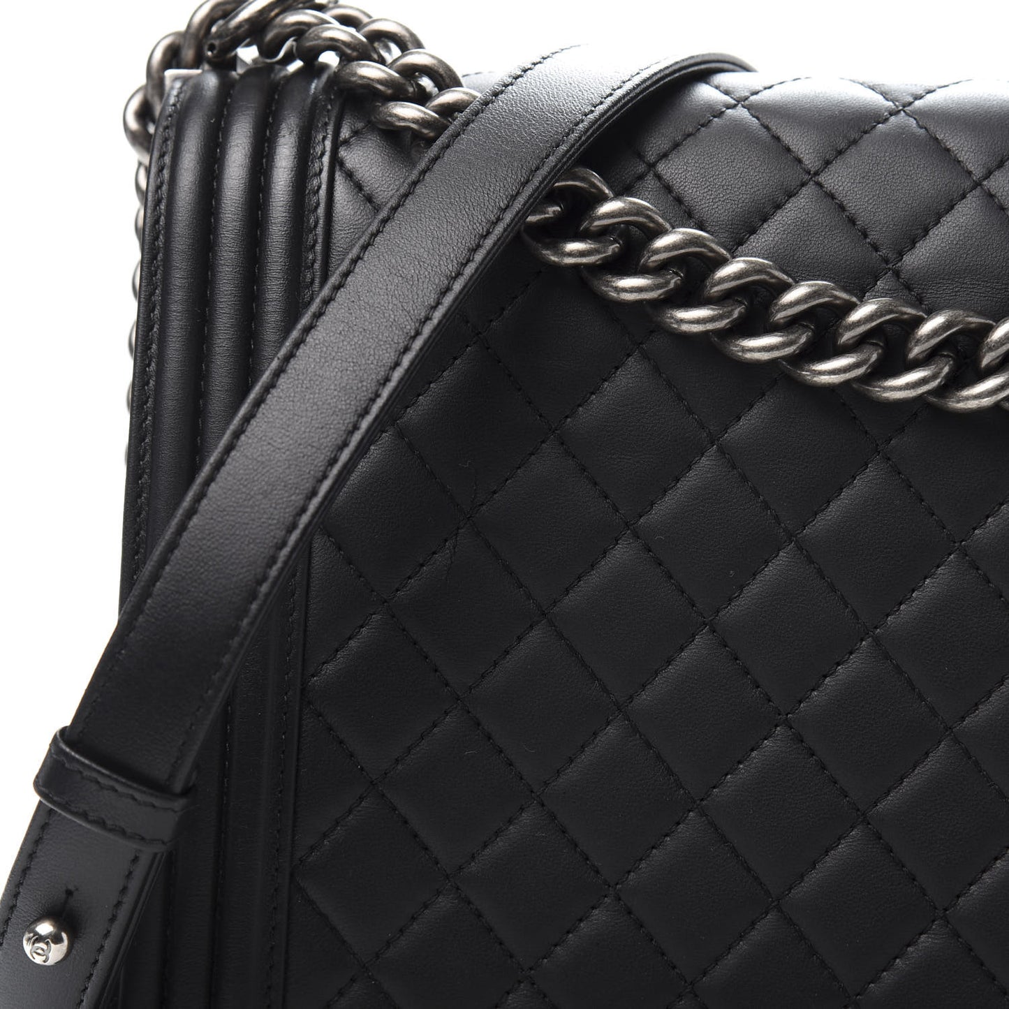 Lambskin Quilted Large Boy Flap Black