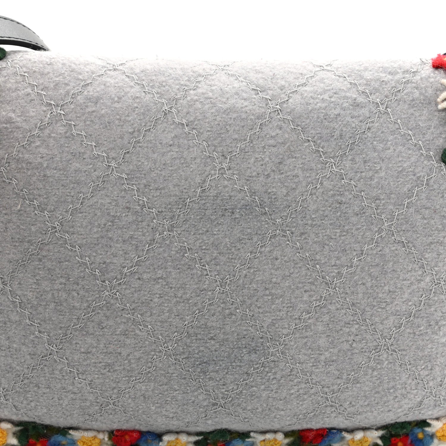 Chanel Felt Embroidered Small Crest Austrian Satchel Light Grey 13 of 15