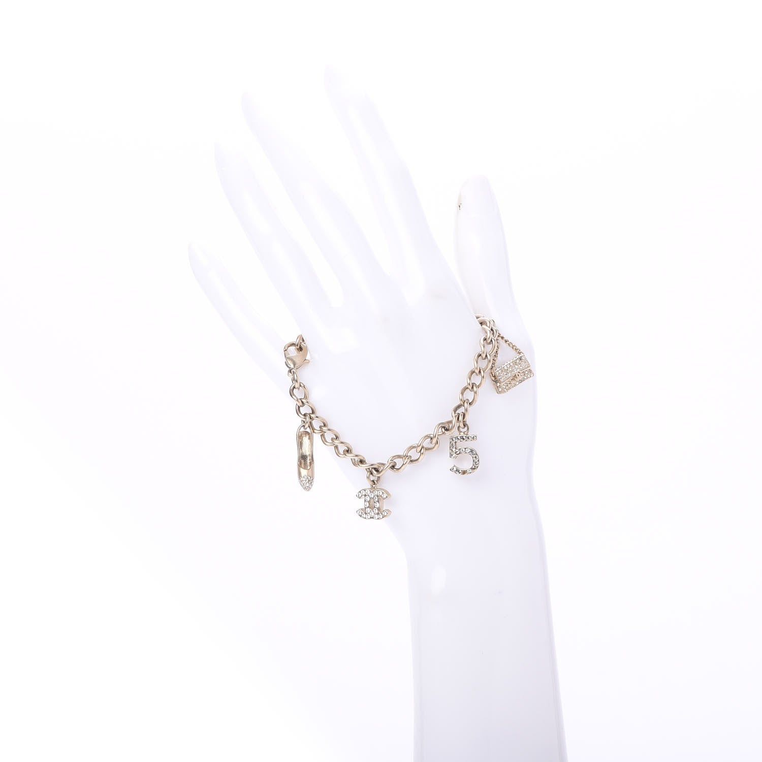 Chanel Crystal CC Heel Motif N°5 Charms Bracelet Gold 2 of 6