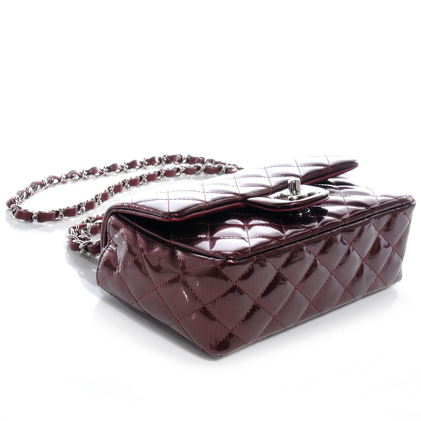 Striated Patent Quilted Mini Flap Burgundy