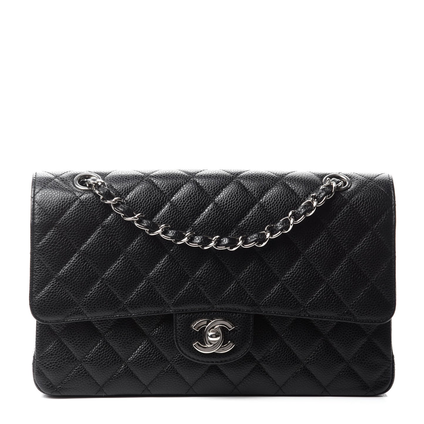 Caviar Quilted Medium Double Flap Black