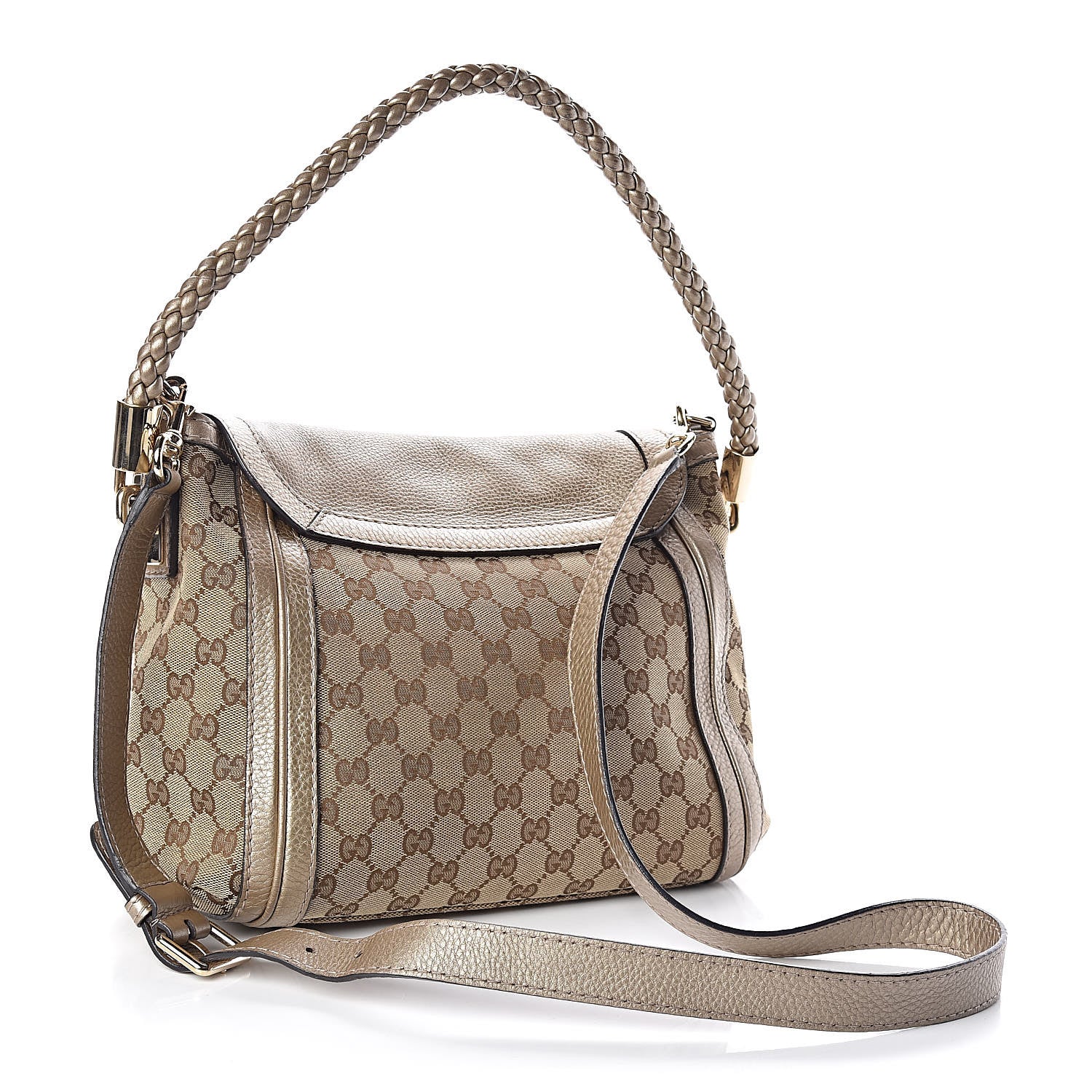 Gucci Monogram Calfskin Medium Bella Flap Bag Beige Ebony Champagne 3 of 10